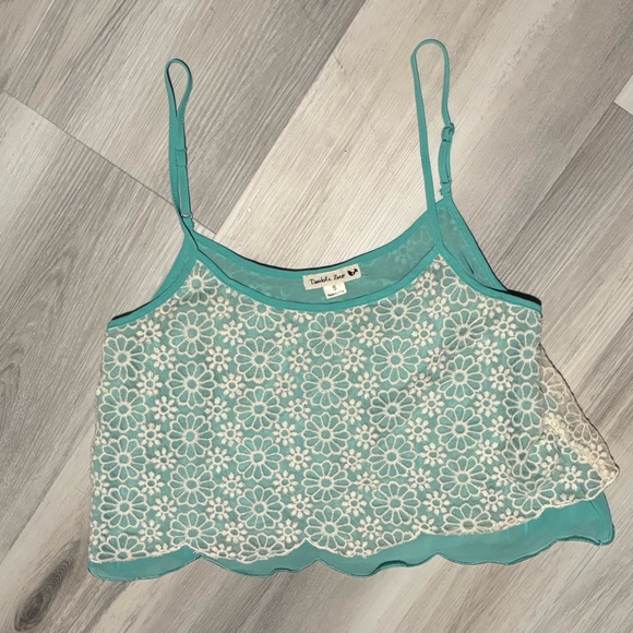 DOUBLE ZERO LAYERED AQUA WHITE LACE TANK TOP - Picture 12 of 16